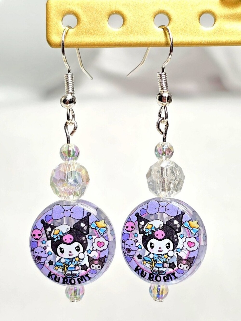 Purple Kuromi-Inspired Resin Drop Earrings - Picture 1 of 3